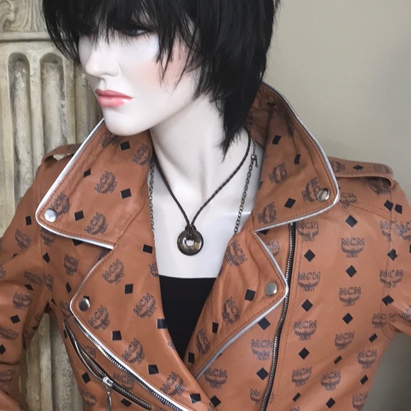 NWT, DESIGNER LOOK BIKER JACKET, NEVER WORN, IN GENUINE LEATHER, MCM DETAIL - Picture 5 of 10